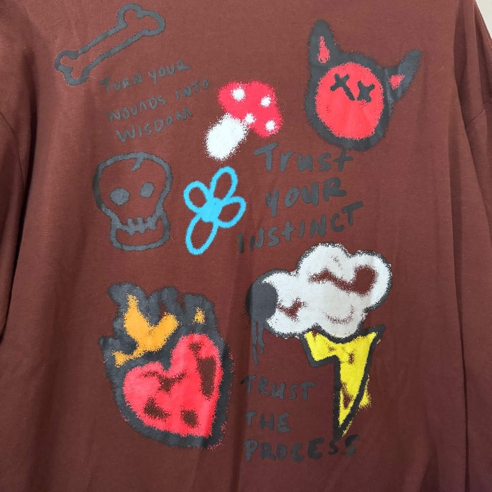 Brown Zuniga Graphic Long Sleeve Shirt Size L - Picture 6 of 15